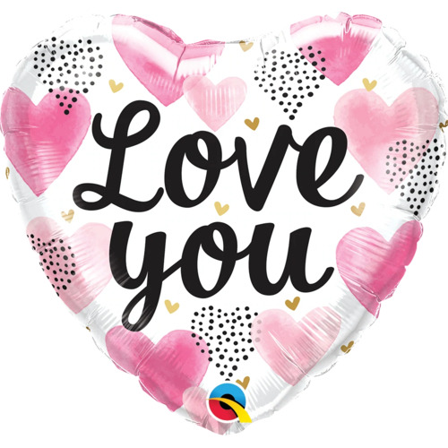 45cm Heart Love You Pink Watercolour Hearts #20988 - Each (Pkgd.) 