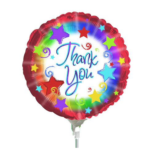 22cm Thank You Burst Foil Balloon #25124667AF - Each (Inflated, supplied air-filled on stick)