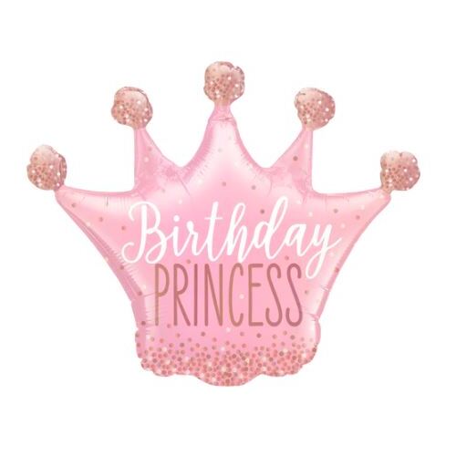 Mini Shape Birthday Princess Crown Foil Balloon 35cm #25078AF - Each (Inflated, supplied air-filled on stick) TEMPORARILY UNAVAILABLE