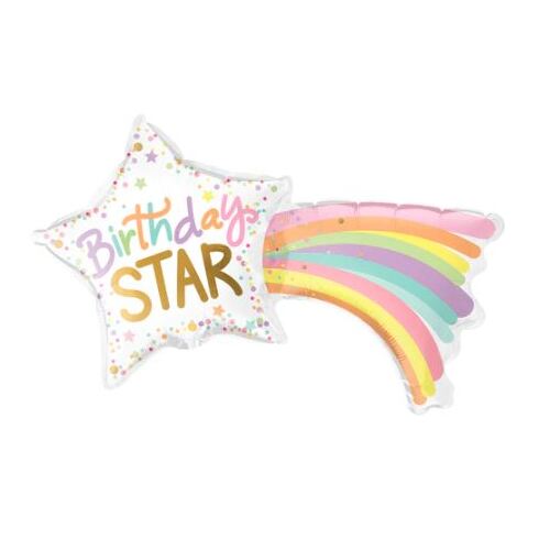 Mini Shape Birthday Star Foil Balloon 35cm #25118AF - Each (Inflated, supplied air-filled on stick) TEMPORARILY UNAVAILABLE