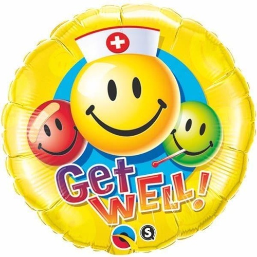 DISC 45cm Round Foil Get Well Smiley Faces #29624 - Each (Pkgd.) 