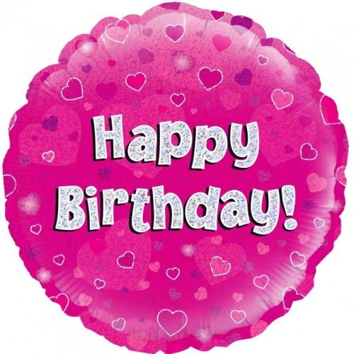 45cm Round Happy Birthday Pink Holographic Foil Balloon #30210460 - Each (Pkgd.)