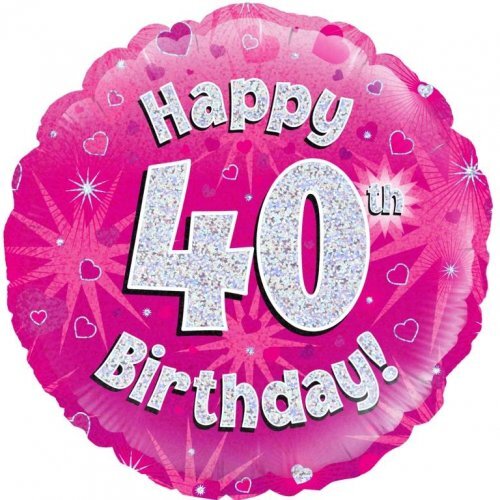 45cm Round Happy 40th Birthday Pink Holographic Foil Balloon #30210481 - Each (Pkgd.)
