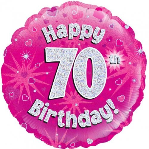 45cm Round Happy 70th Birthday Pink Holographic Foil Balloon #30210484 - Each (Pkgd.)