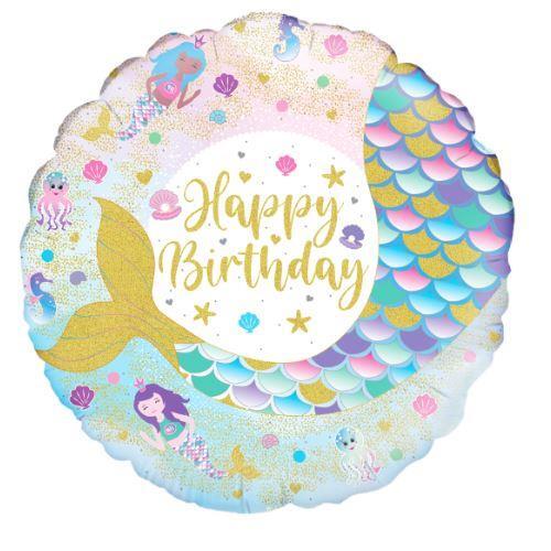 45cm Round Birthday Shimmering Mermaid Iridescent Foil Balloon #30OT229721 - Each (Pkgd.)