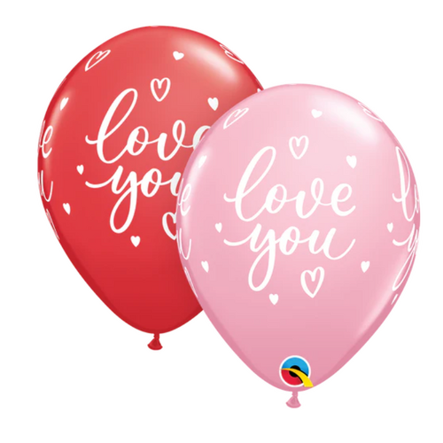 28cm Round Love You Casual Script Red & Pink Latex Balloons #32152 - Pack of 50