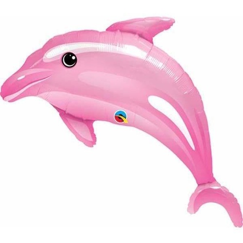 Mini Shape Animal Delightful Pink Dolphin Foil Balloon 35cm #32941AF - Each (Inflated, supplied air-filled on stick)