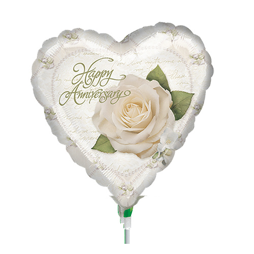 22cm Anniversary Petals & Pearls Foil Balloon #4007863AF - Each (Inflated, supplied air-filled on stick)