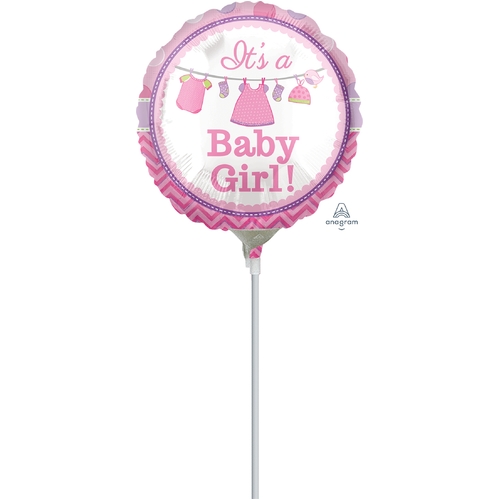 10cm Baby Girl Shower With Love Foil Balloon  #4031934AF - Each (Inflated, supplied air-filled on stick)