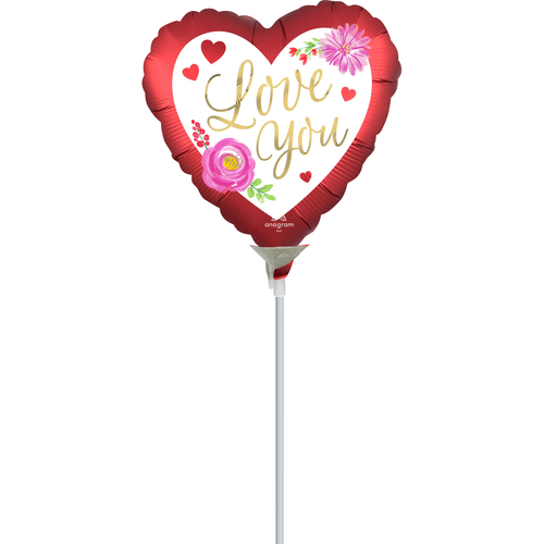 10cm Love You Satin Watercolour Foil Balloon #4043686AF - Each (Inflated, supplied air-filled on stick)