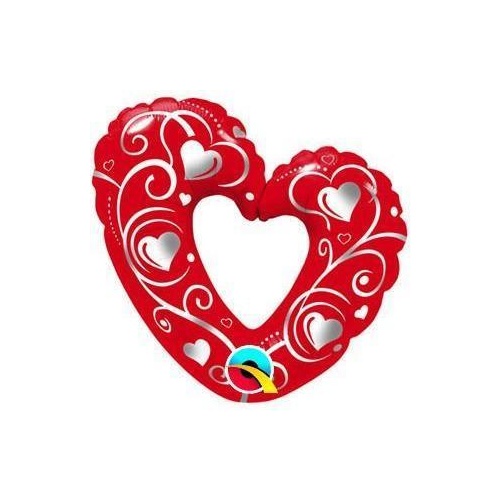 Mini Shape Love Hearts & Filigree Red Foil Balloon 35cm  #40489AF - Each (Inflated, supplied air-filled on stick) 