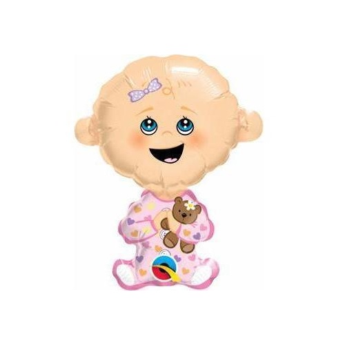 Mini Shape Baby Girl Foil Balloon 35cm #49359AF - Each (Inflated, supplied air-filled on stick) TEMPORARILY UNAVAILABLE