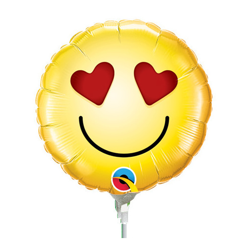 22cm Smiley Love Foil Balloon #49432AF - Each (Inflated, supplied air-filled on stick) TEMPORARILY UNAVAILABLE