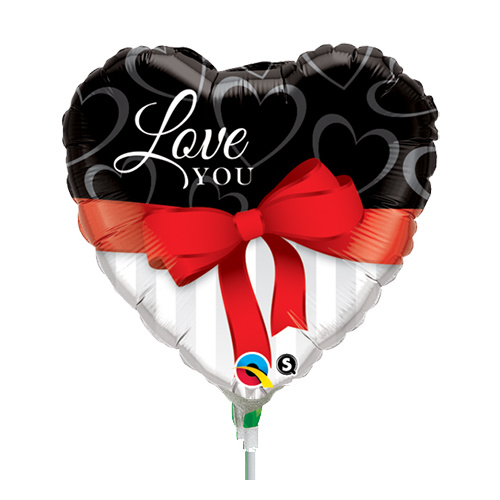 22cm Love You Red Ribbon Foil Balloon #58558AF - Each (Inflated, supplied air-filled on stick)  TEMPORARILY UNAVAILABLE