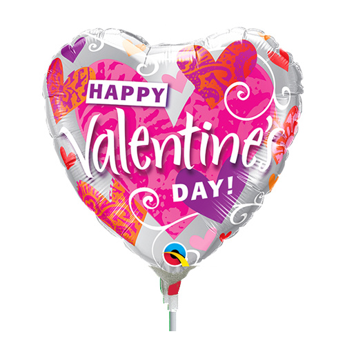 22cm Valentine's Day Heart Patterns Foil Balloon #58580AF - Each (Inflated, supplied air-filled on stick) 
