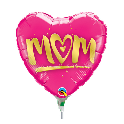 22cm Mum Heart Gold Foil Balloon #73507AF - Each (Inflated, supplied air-filled on stick) 
