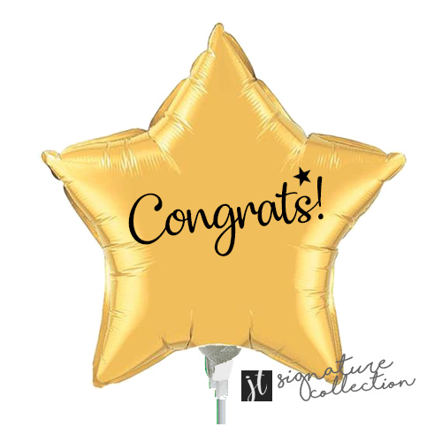 22cm Congrats Script Star Gold Foil Balloon #JT1029 (Inflated, supplied air-filled on stick) TEMPORARILY UNAVAILABLE